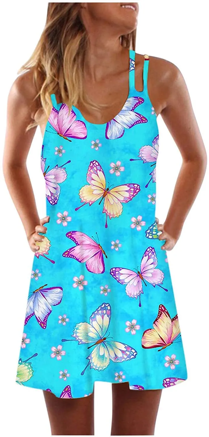 NXY Winsummer Women Dresses Summer Mini Sleeveless Flower Print Plus Size Boho Dress Short Tank Dress A-Line Beach Sundress