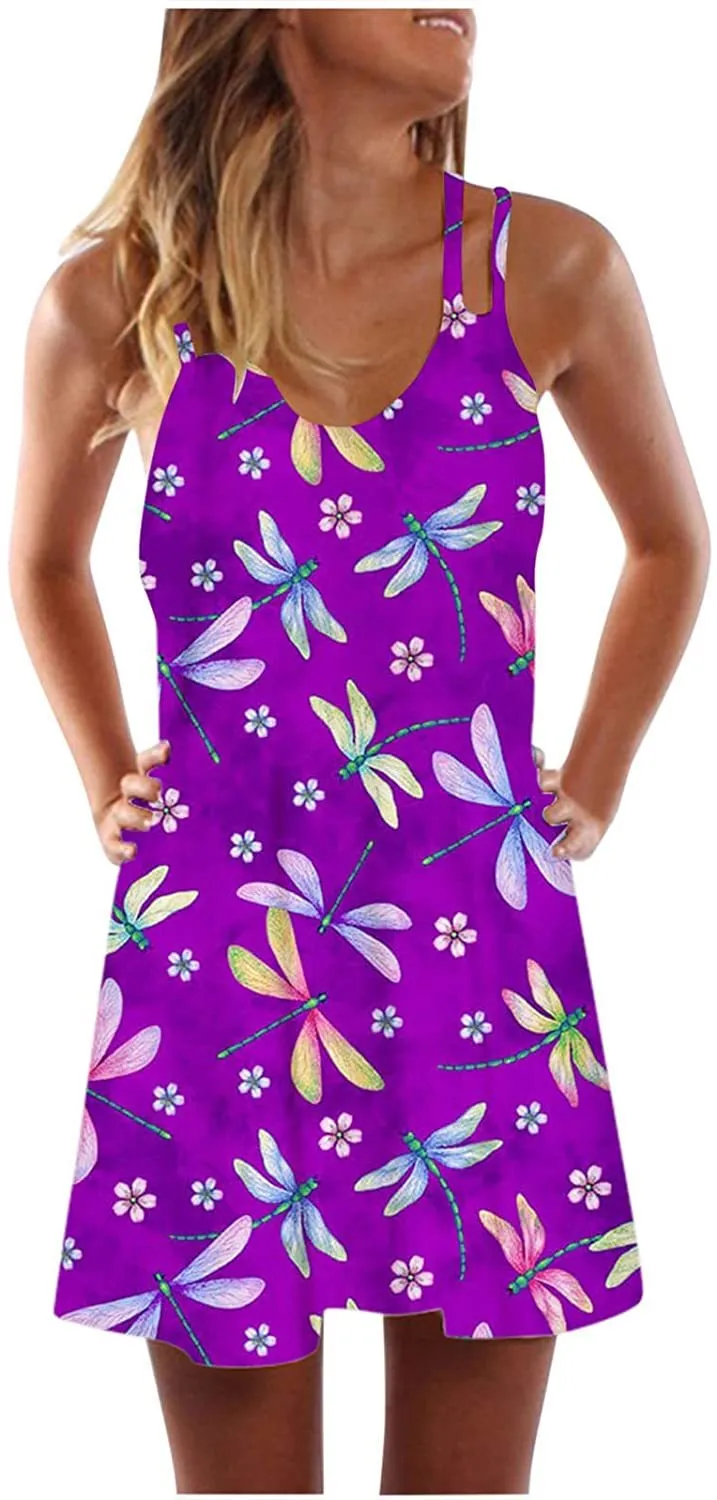 NXY Winsummer Women Dresses Summer Mini Sleeveless Flower Print Plus Size Boho Dress Short Tank Dress A-Line Beach Sundress
