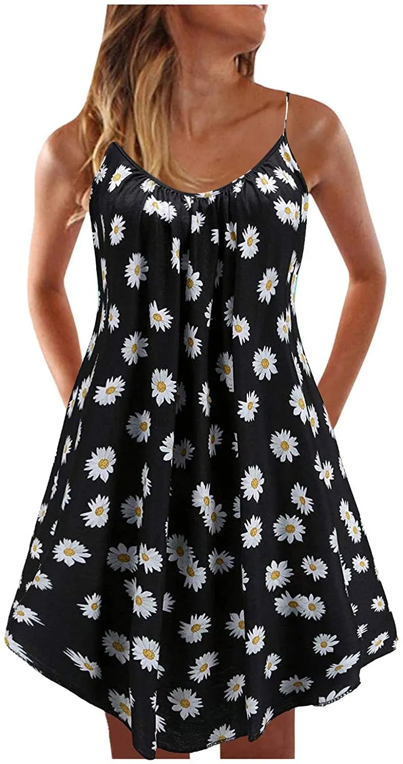NXY Winsummer Women Dresses Summer Mini Sleeveless Flower Print Plus Size Boho Dress Short Tank Dress A-Line Beach Sundress