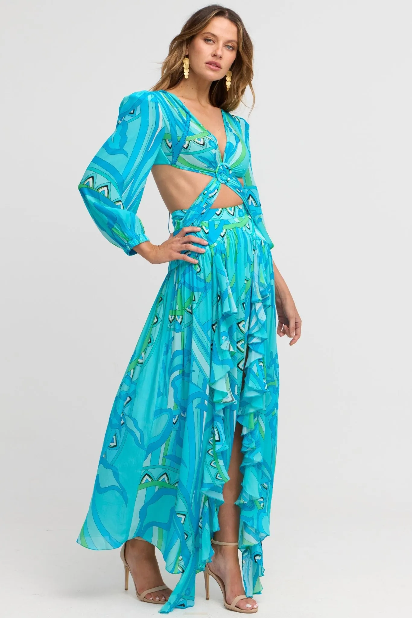 Oceanic Blues Open Back Maxi Dress