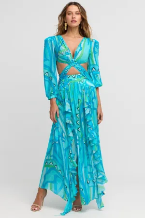 Oceanic Blues Open Back Maxi Dress