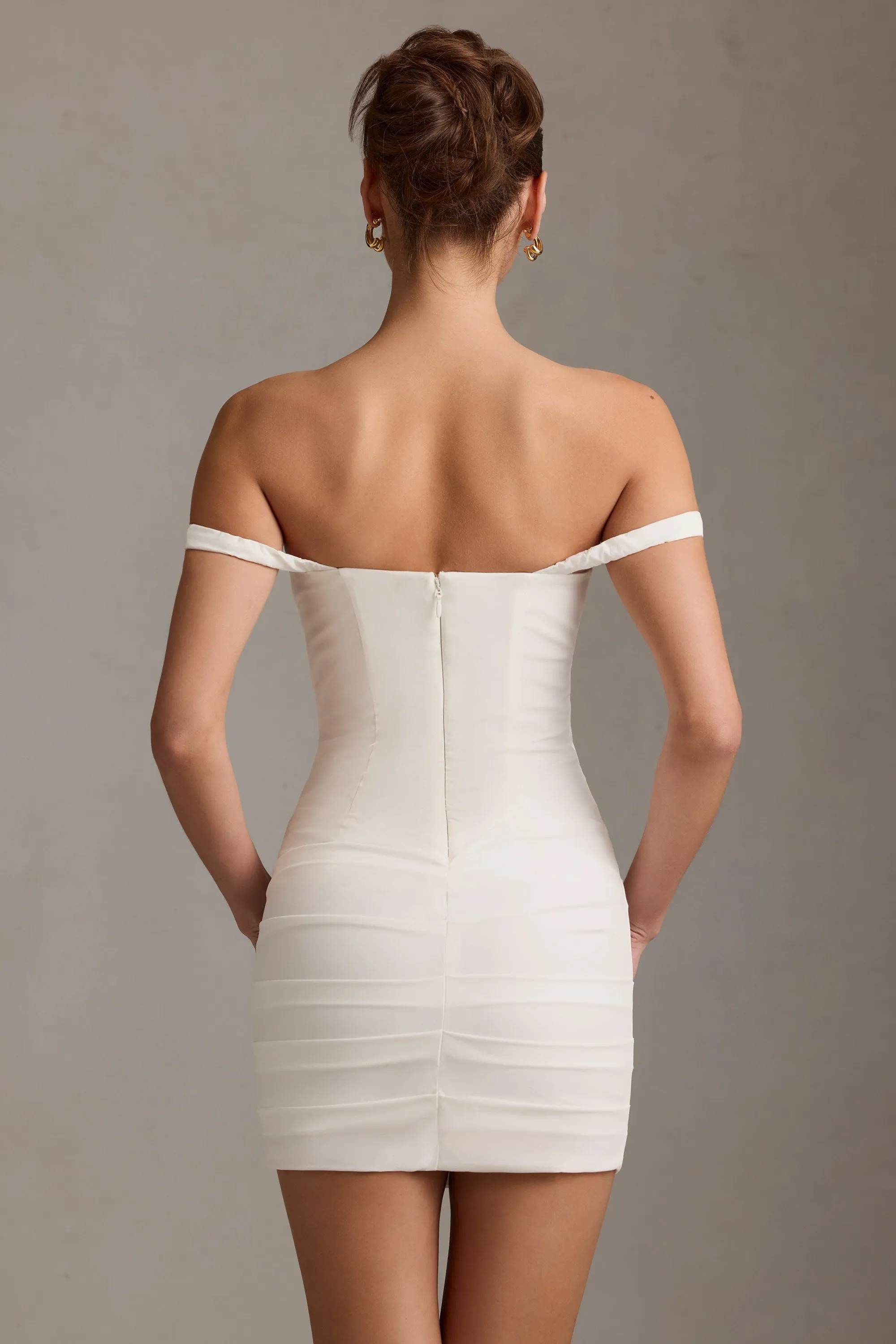 Off-Shoulder Corset Mini Dress in White