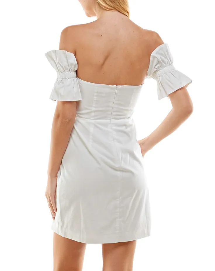 Off Shoulder Front Slit Mini Dress