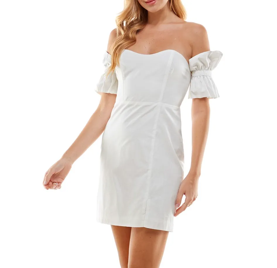 Off Shoulder Front Slit Mini Dress