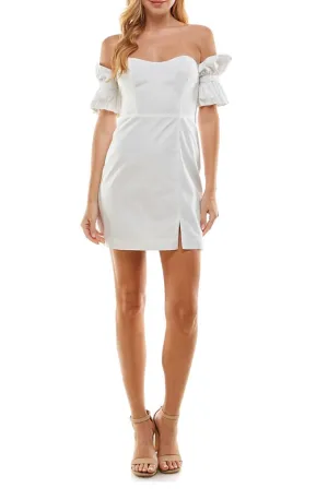 Off Shoulder Front Slit Mini Dress