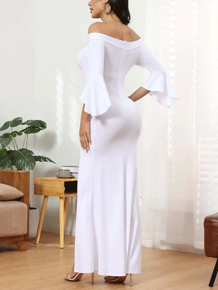 Off Shoulder High Split Maxi Dress