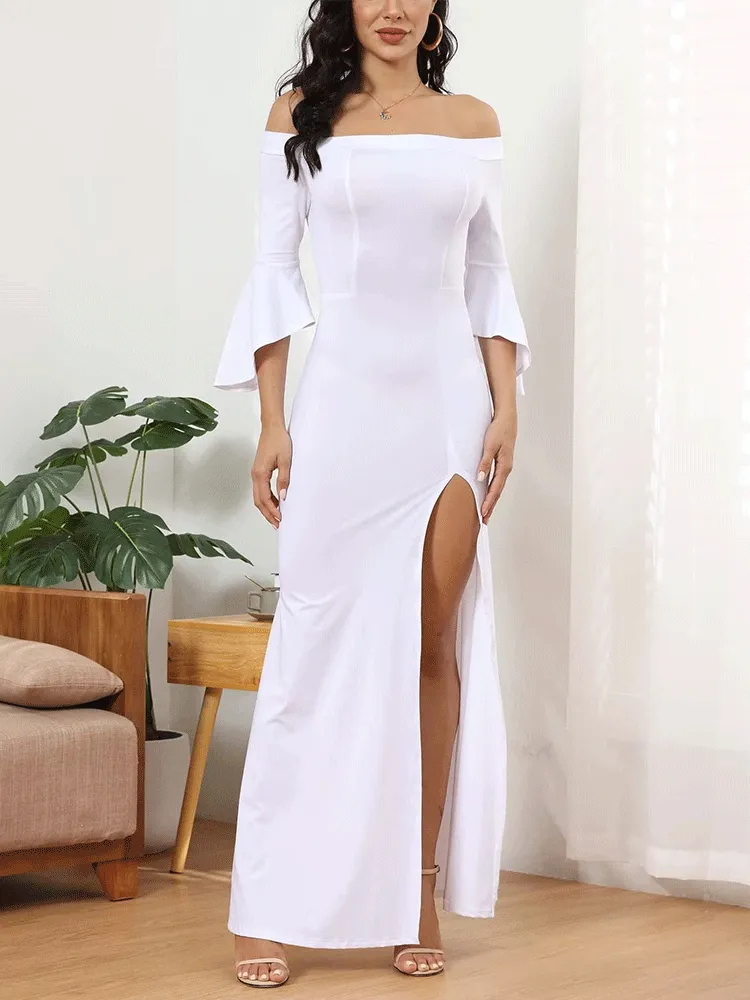 Off Shoulder High Split Maxi Dress