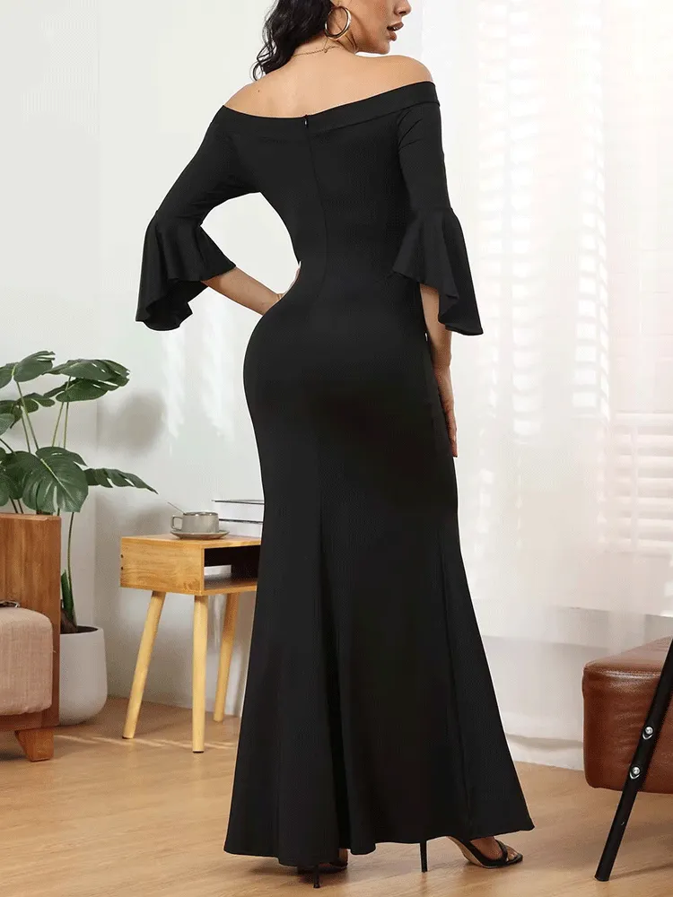 Off Shoulder High Split Maxi Dress