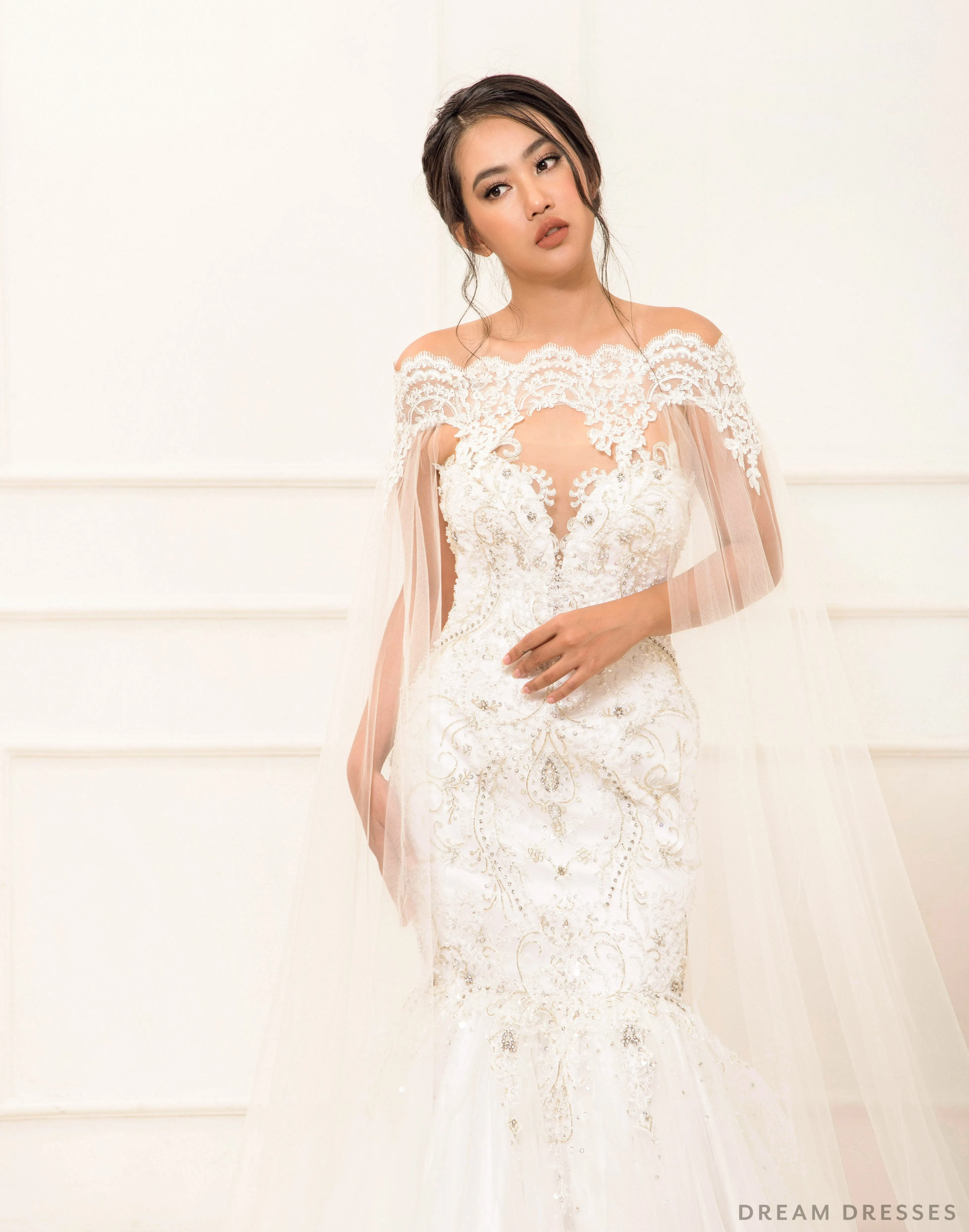 Off Shoulder Lace Bridal Cape (#LAYLA)