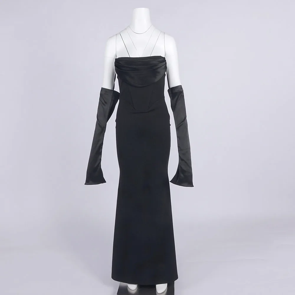 Off-shoulder long-sleeved black dress