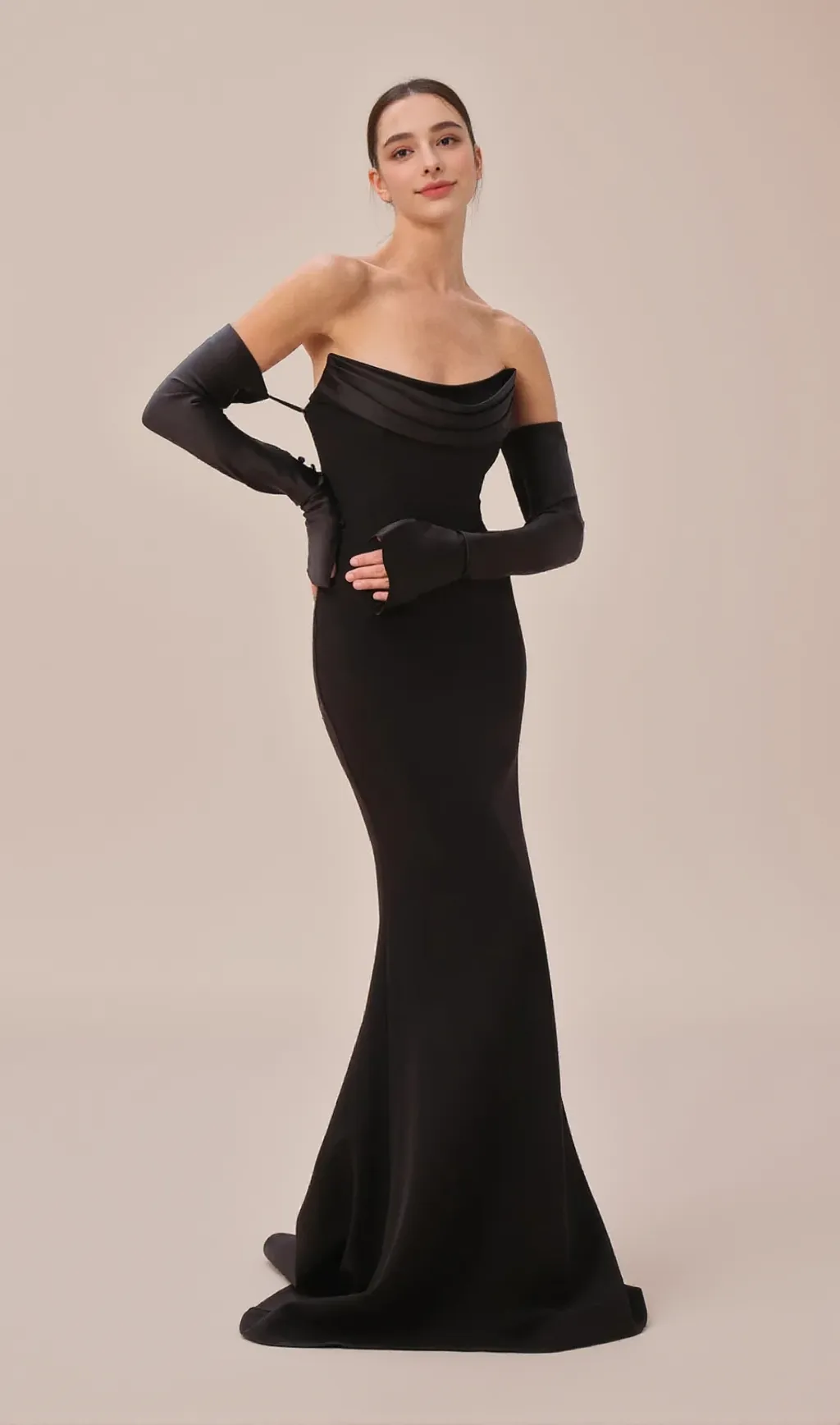 Off-shoulder long-sleeved black dress
