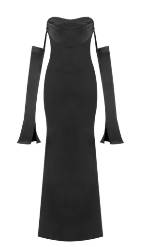 Off-shoulder long-sleeved black dress