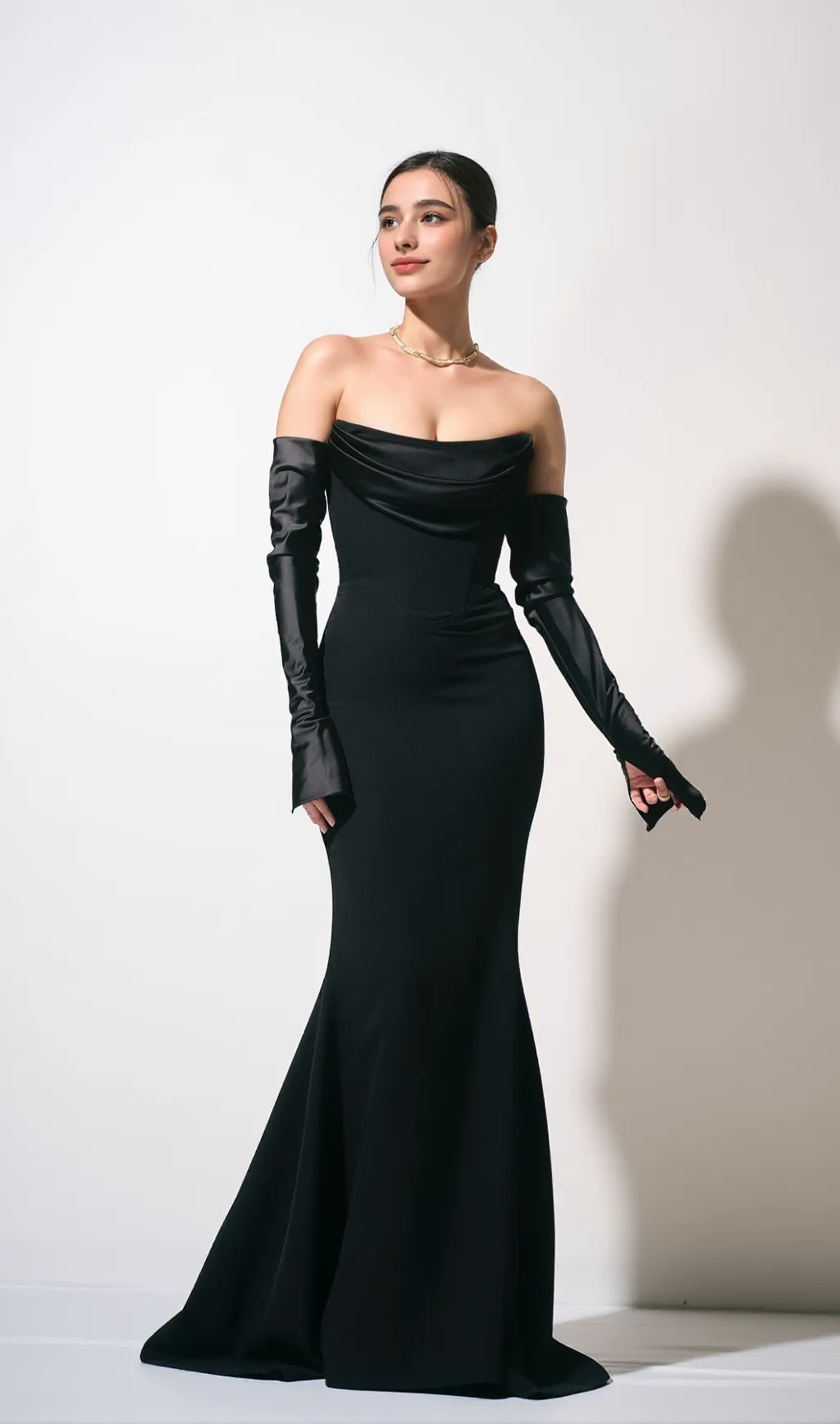 Off-shoulder long-sleeved black dress