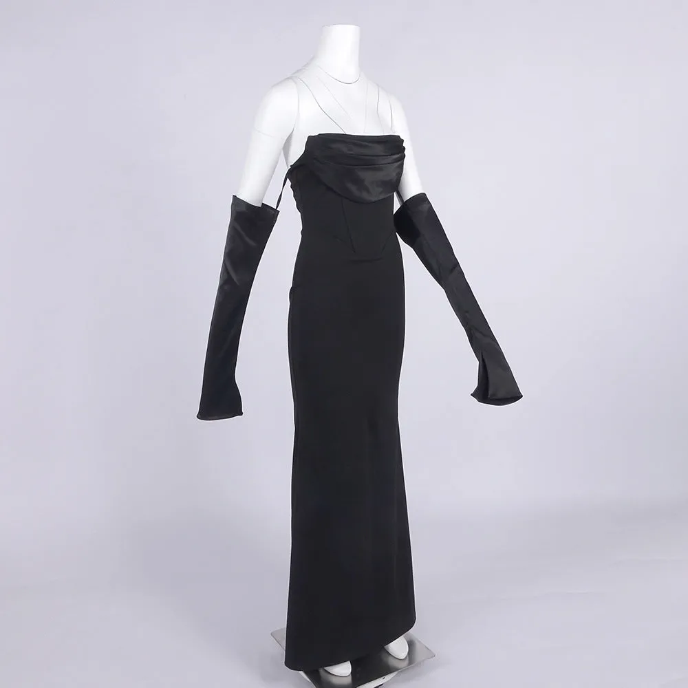 Off-shoulder long-sleeved black dress