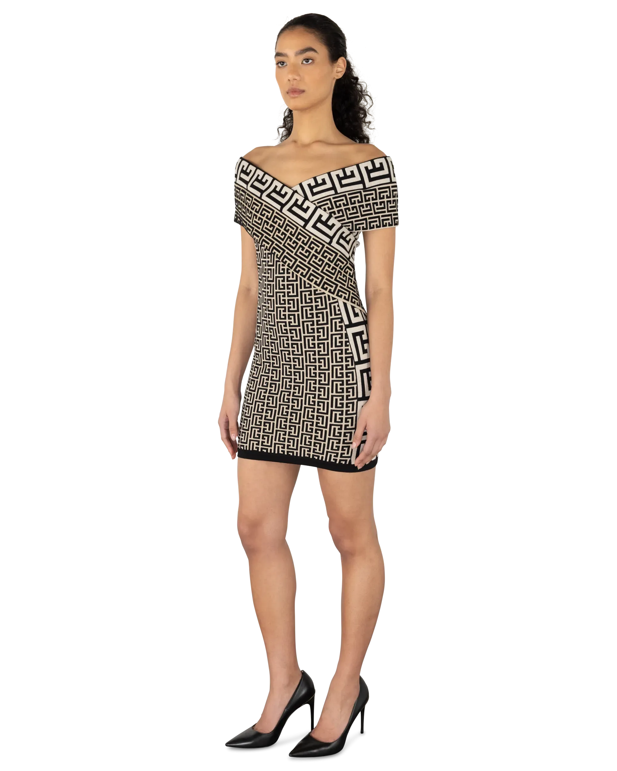 Off-Shoulder Monogram Knit Mini Dress