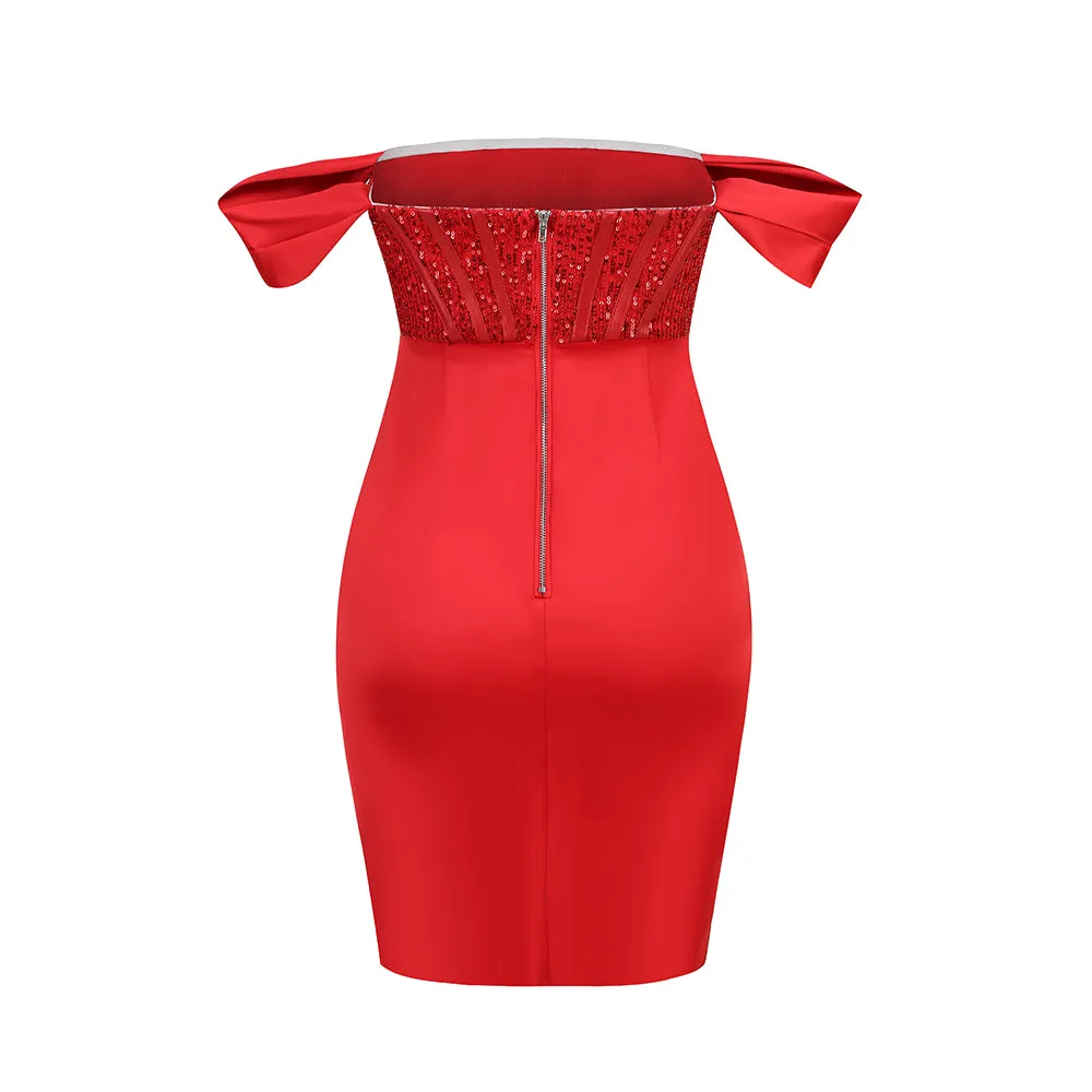 Off Shoulder Sequined Mini Bodycon Dress