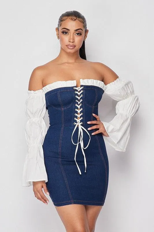 OFF SHOULDER SHOE LACE DRESS