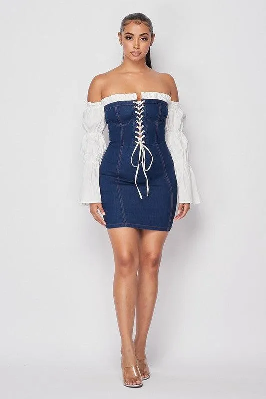 OFF SHOULDER SHOE LACE DRESS