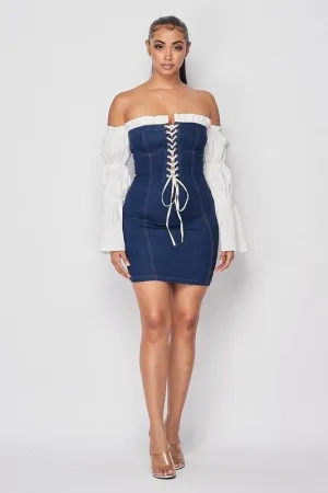 OFF SHOULDER SHOE LACE DRESS