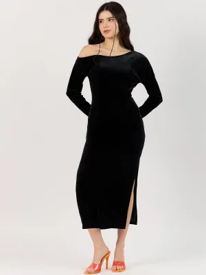 Off-Shoulder Slit Black Dress