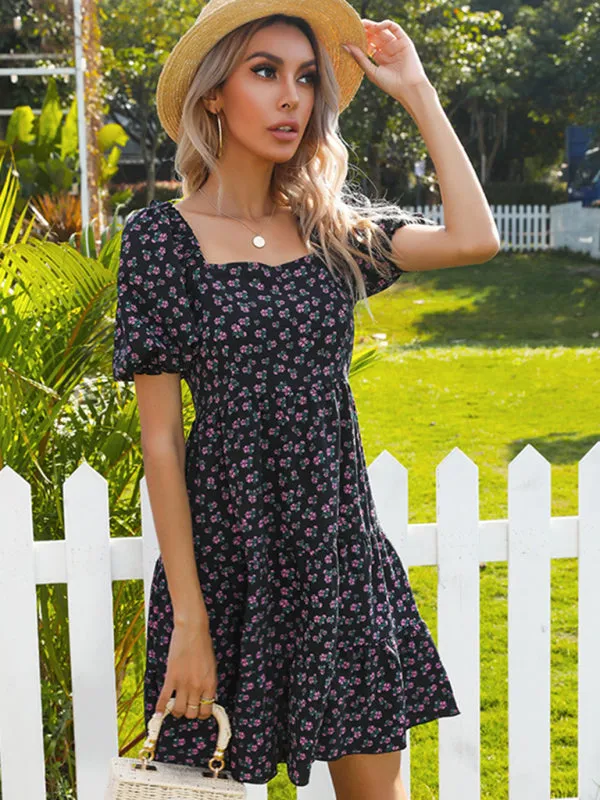 Off-the-Shoulder Floral Print Dress with Puff Sleeves