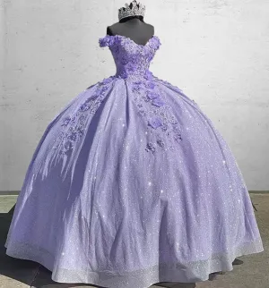 Off the Shoulder Sequin 3D Floral Quinceanera Dresses