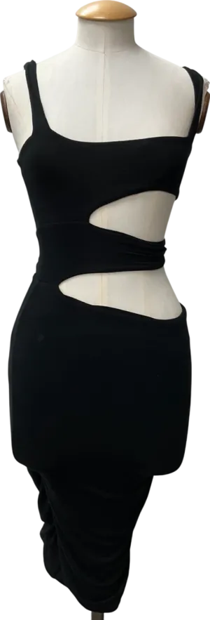 Oh Polly Black Slinky Jersey Ruched Cut Out Mini Dress UK 8