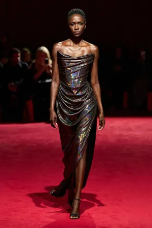 Oil Slick Strapless Corset Draped Gown