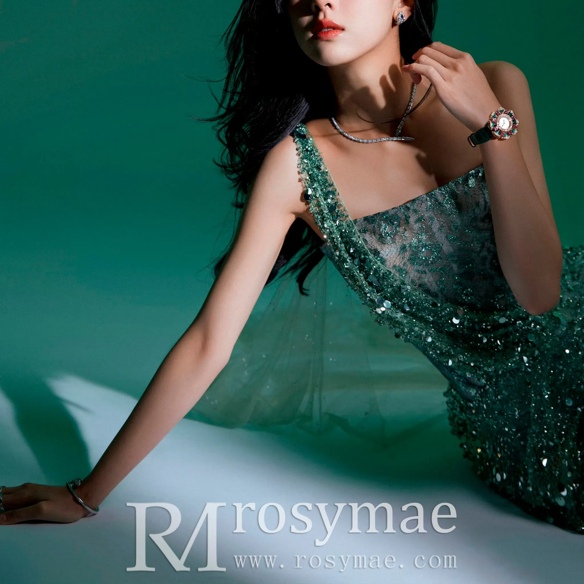 One Shoulder Hunter Green Sparkly Party Gown Evening Dress