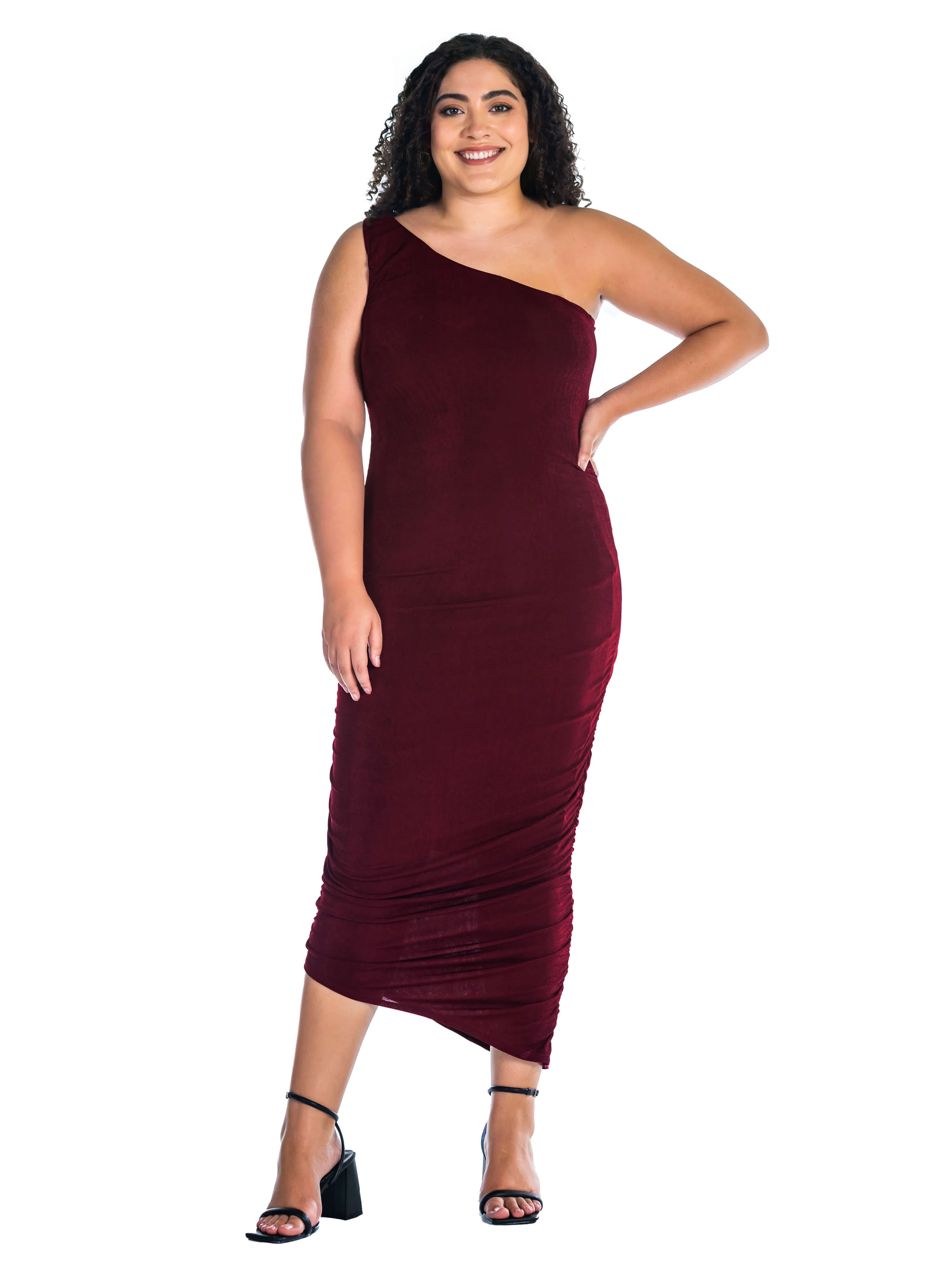 One Shoulder Ruched Plus Size Bodycon Dress