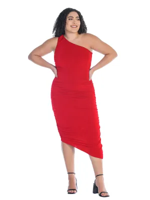 One Shoulder Ruched Plus Size Bodycon Dress
