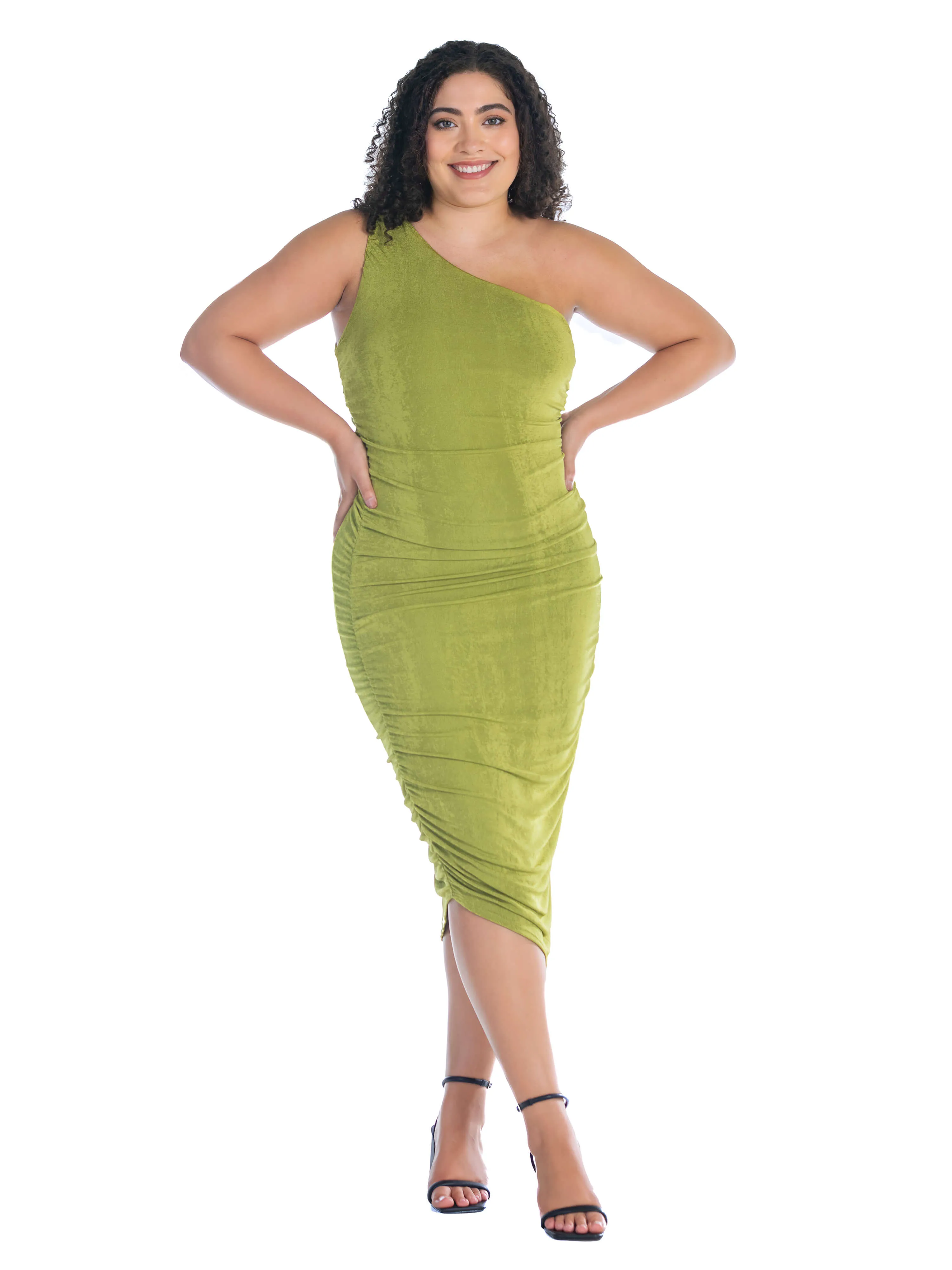 One Shoulder Ruched Plus Size Bodycon Dress