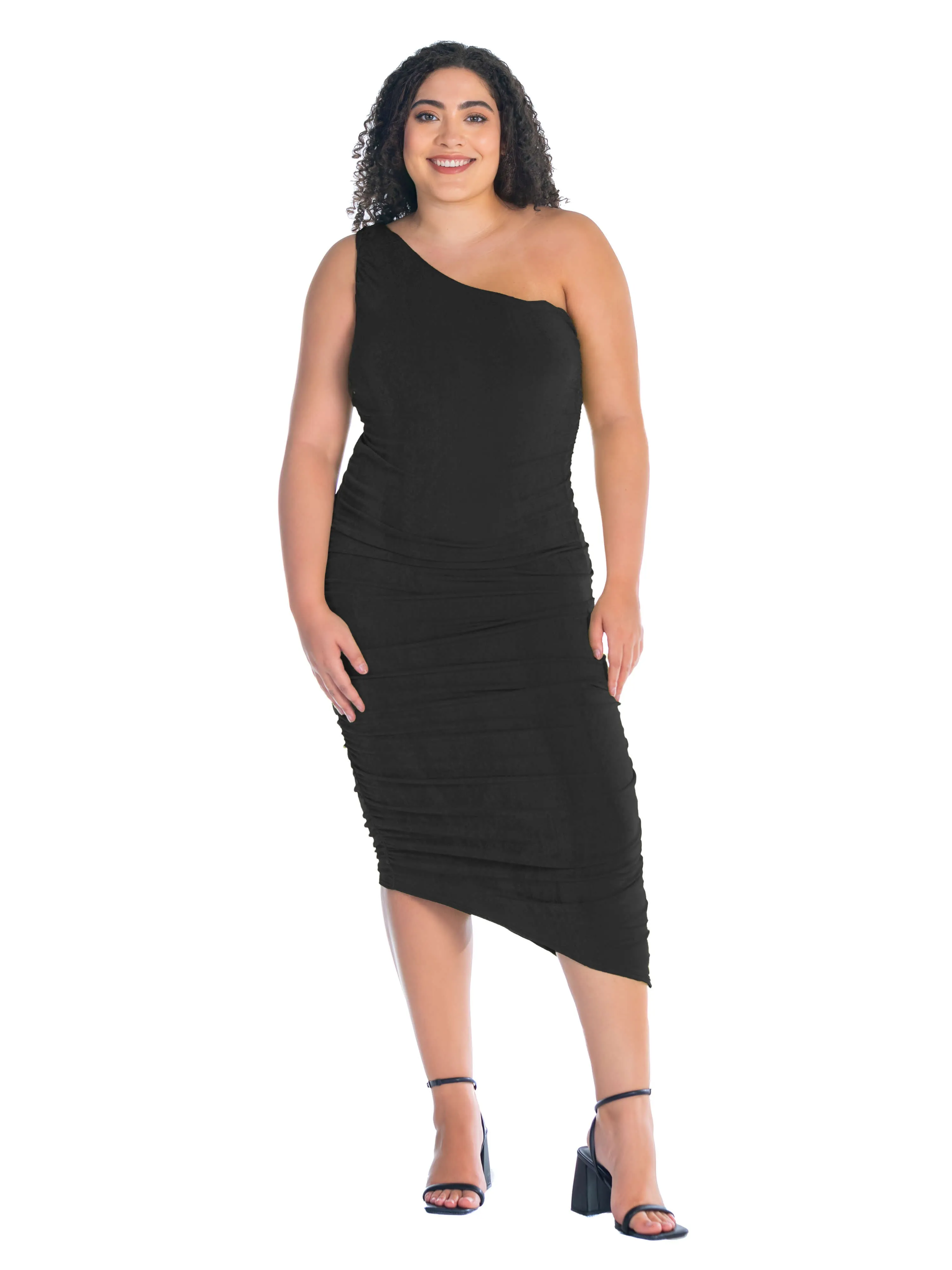 One Shoulder Ruched Plus Size Bodycon Dress