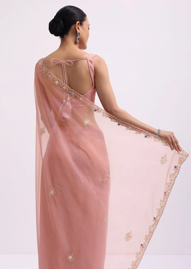 Onion Pink Organza Saree In Sequin