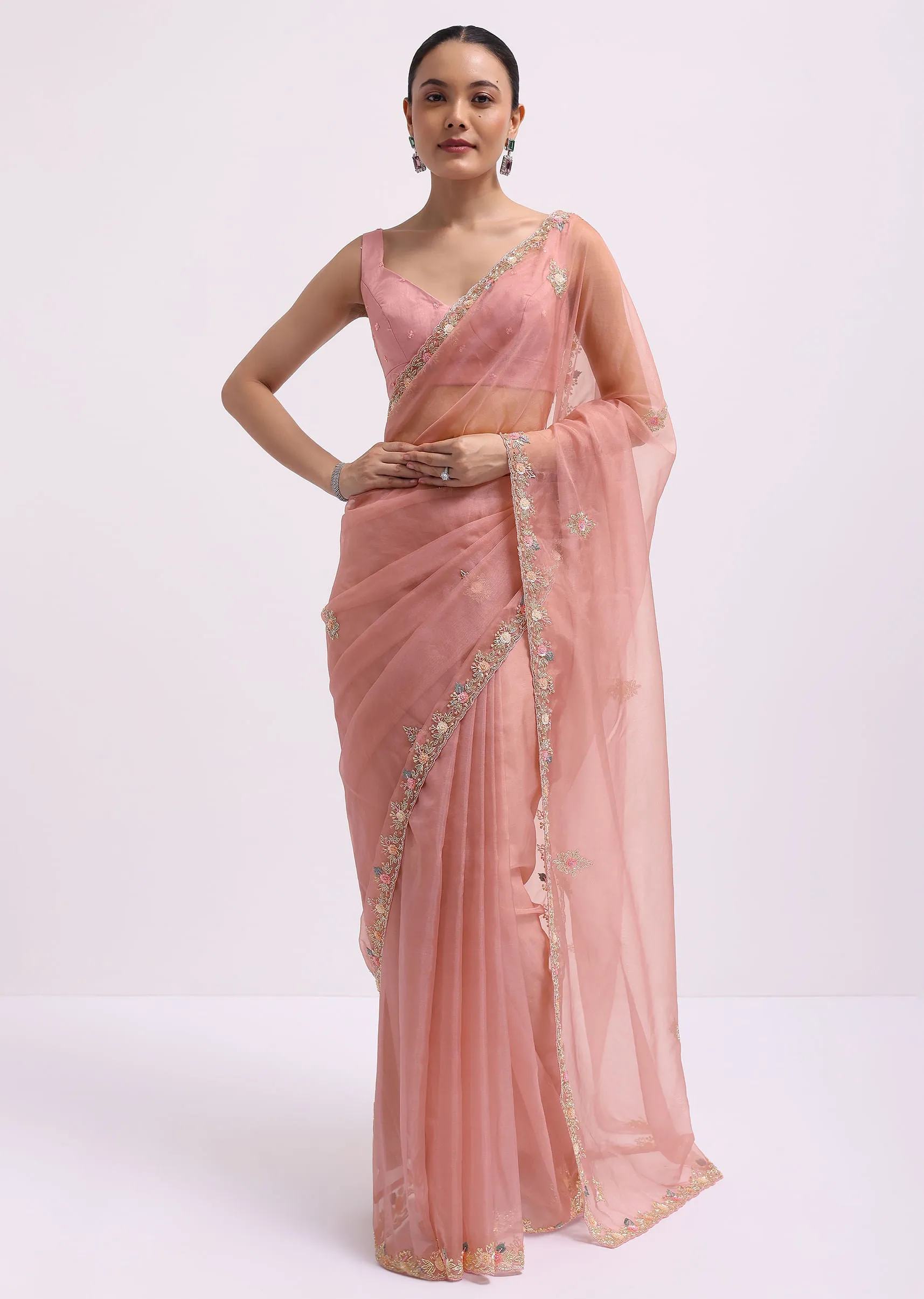 Onion Pink Organza Saree In Sequin