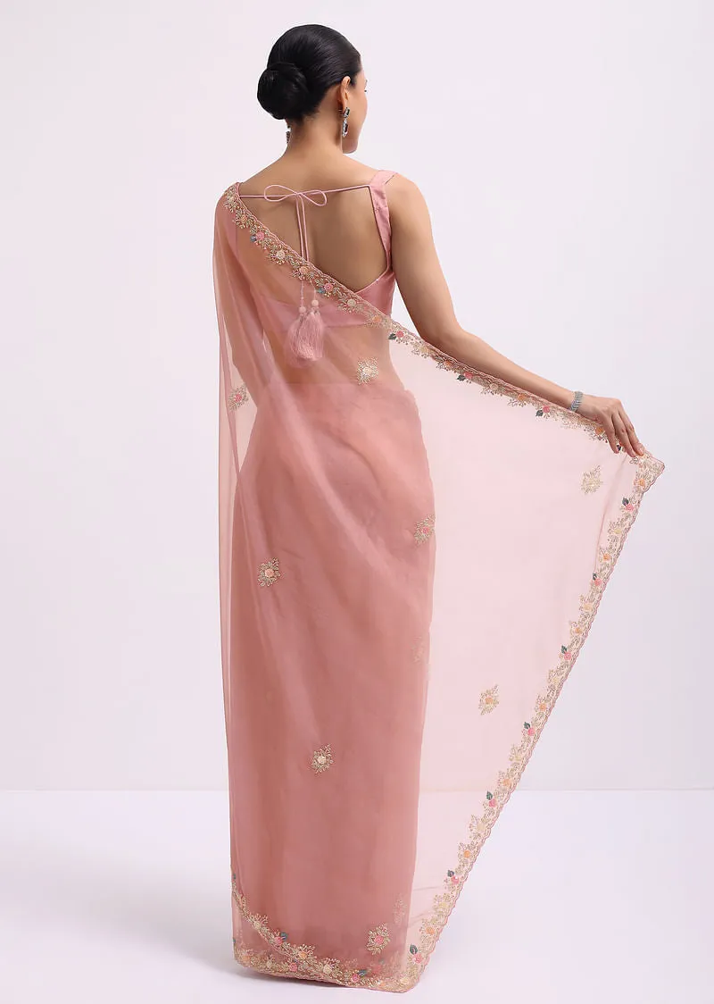 Onion Pink Organza Saree In Sequin