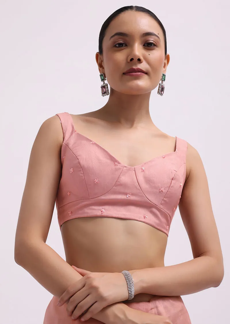Onion Pink Organza Saree In Sequin
