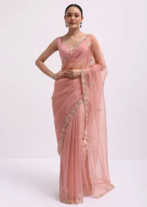 Onion Pink Organza Saree In Sequin