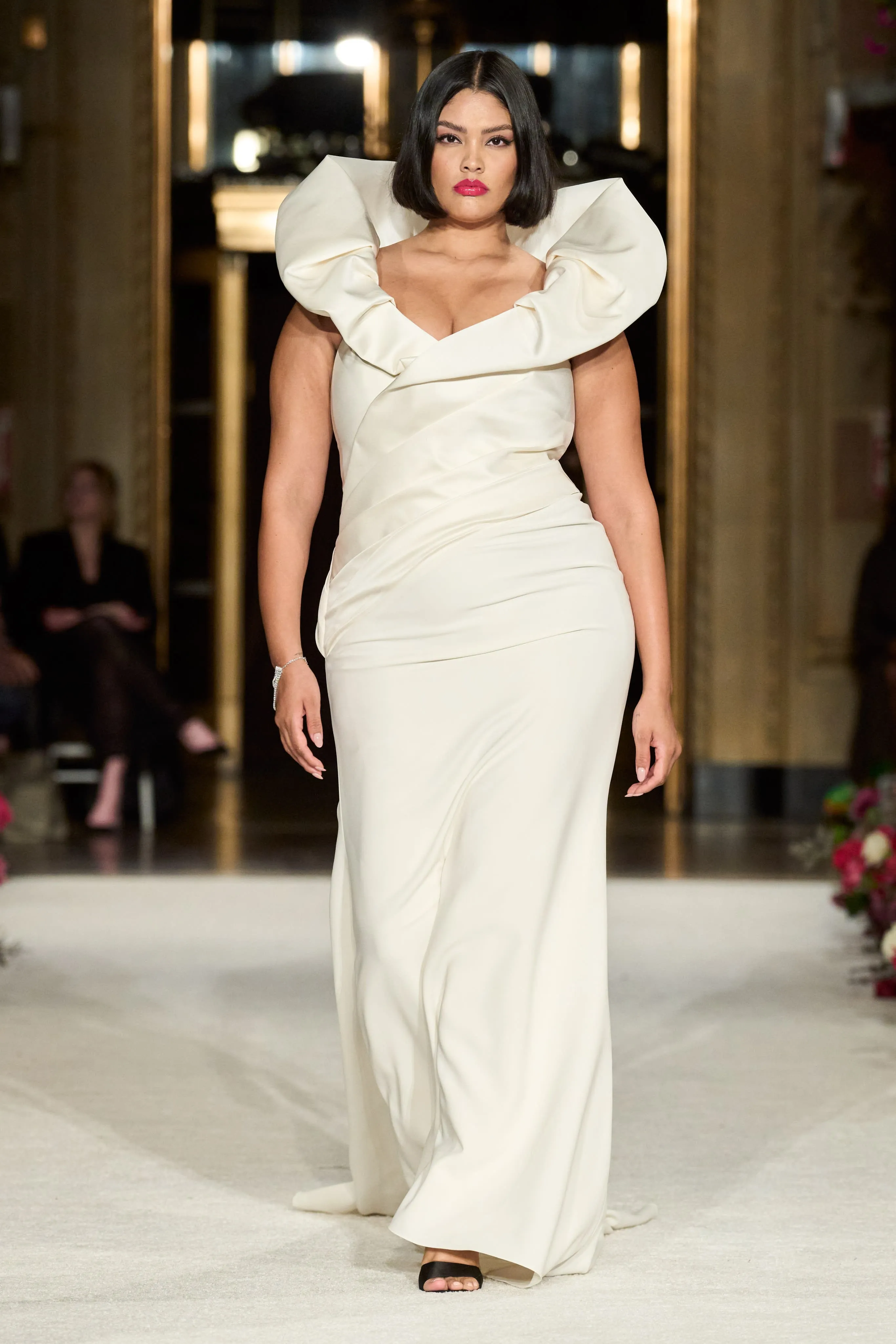 Orchid Neckline Draped Sheath Gown