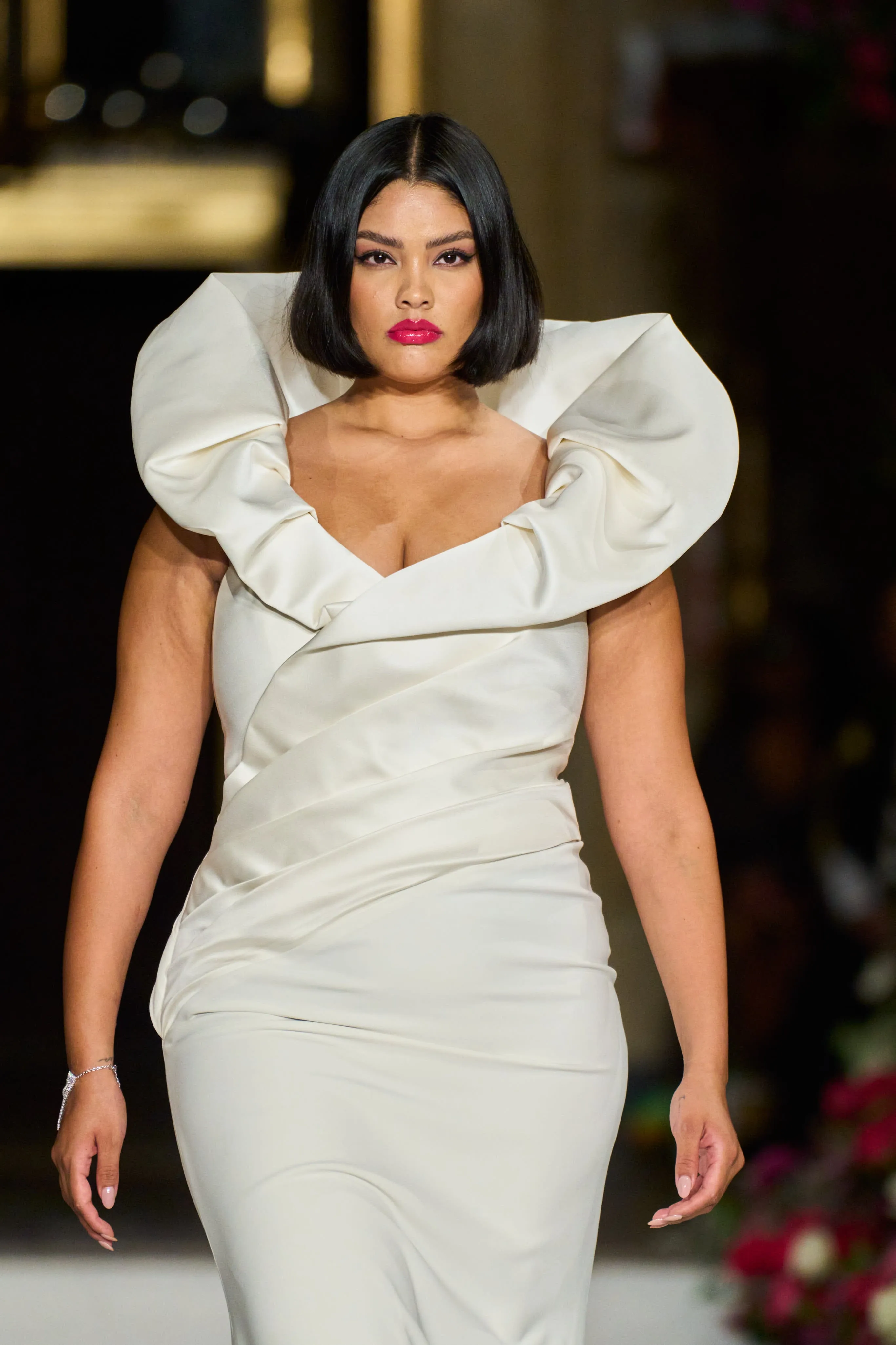Orchid Neckline Draped Sheath Gown