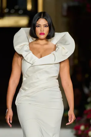 Orchid Neckline Draped Sheath Gown