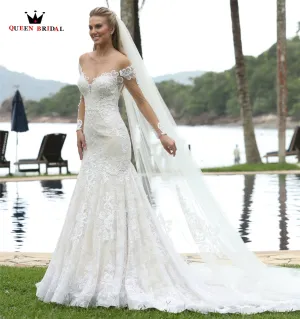 Original Sexy Mermaid Long Sleeve Tulle Lace Fowers Appliques Wedding Dresses 2022 New Design Bride Dresses Custom Size BZ25