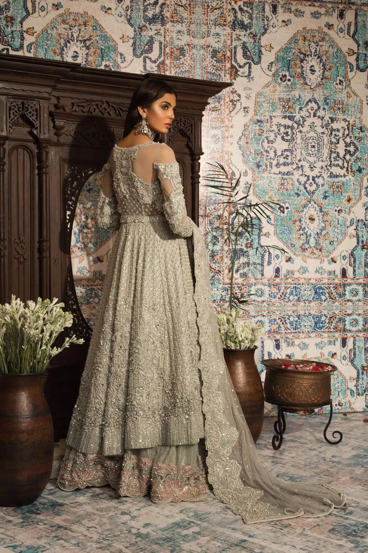 Pakistani Bridal Dress in Blue Gown and Dupatta Style