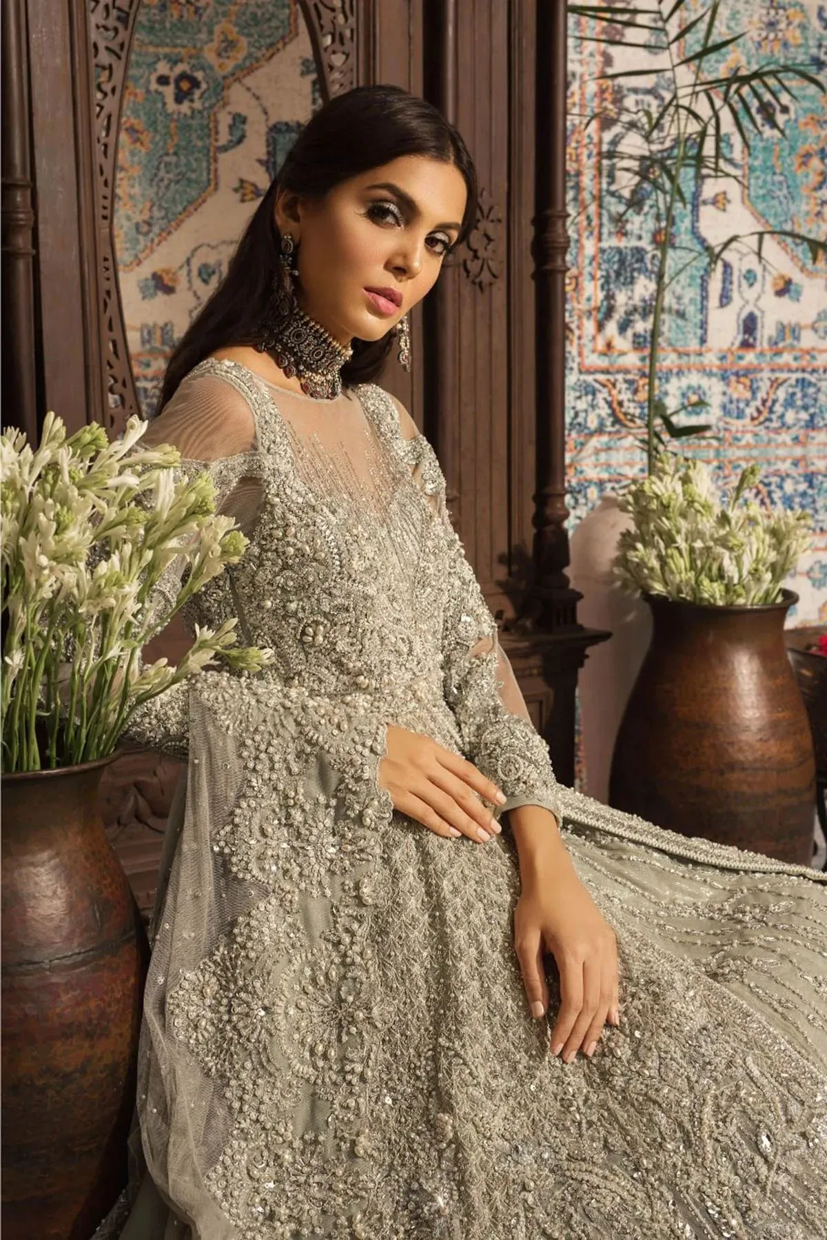 Pakistani Bridal Dress in Blue Gown and Dupatta Style