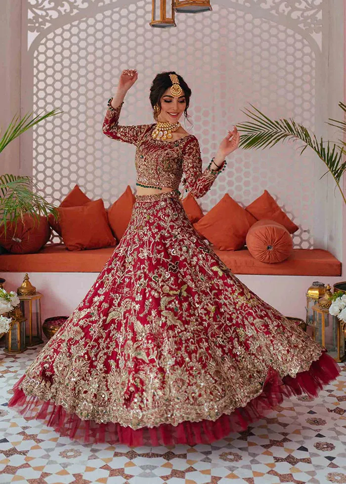 Pakistani Bridal Dress in Red Lehenga and Choli Style