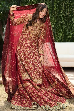 Pakistani Bridal Farshi Gharara in Red Color #Y6063