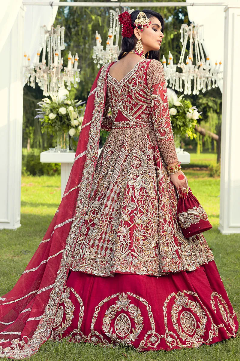 Pakistani Bridal Frock Lehnga in Red Color #Y6042