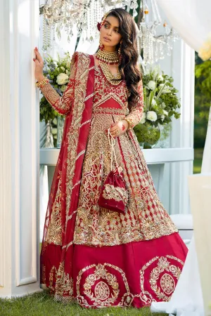 Pakistani Bridal Frock Lehnga in Red Color #Y6042