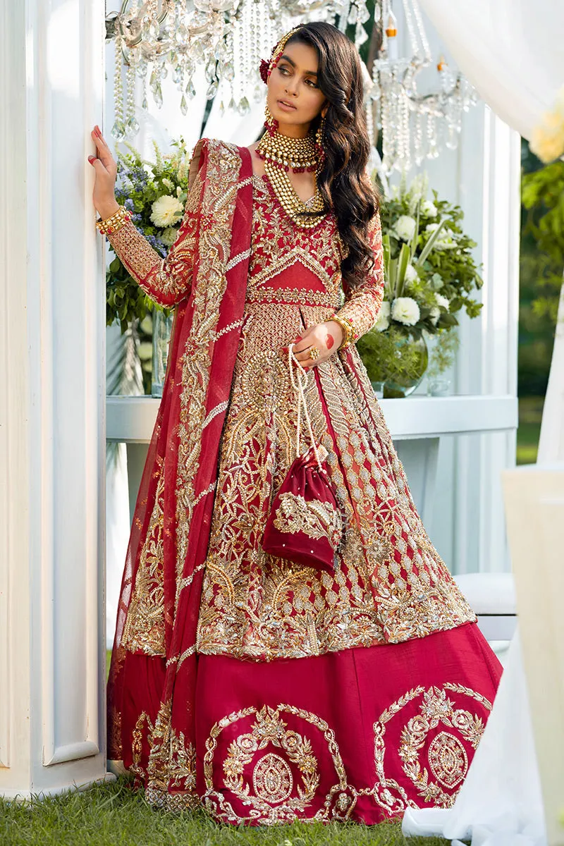 Pakistani Bridal Frock Lehnga in Red Color #Y6042