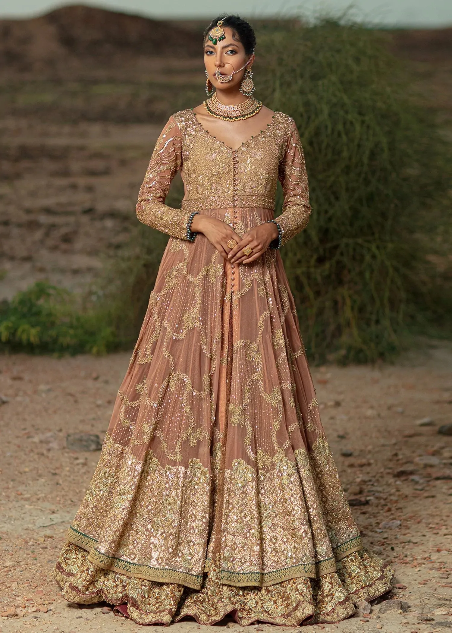 Pakistani  Bridal Gown Lehenga  Peach Dupatta/veil